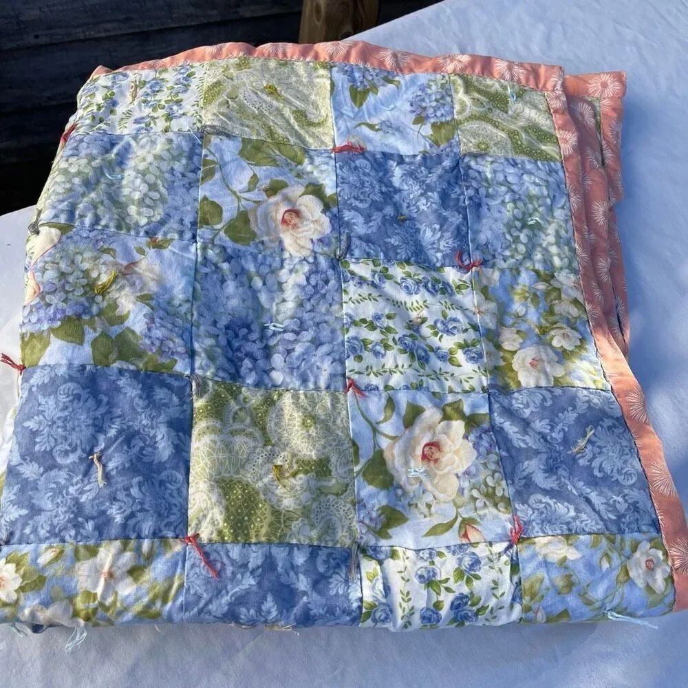 Handmade baby or lap blanket . Patchwork quilted
